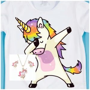 Girls Unicorn Dab Tee PLUS Necklace and Earrings